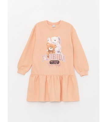 Crew Neck Printed Long Sleeve Girl Dress