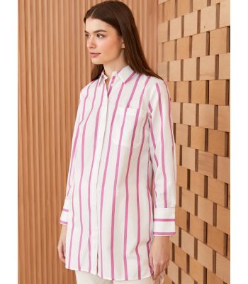 Shirt Collar Striped Long Sleeve Women's Tunic