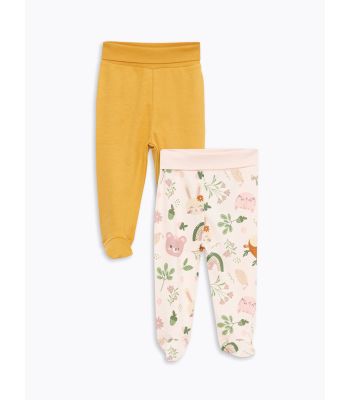 Elastic Waist Baby Girl Trousers 2-Pack with Booties