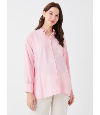 Shirt Collar Straight Long Sleeve Poplin Maternity Tunic