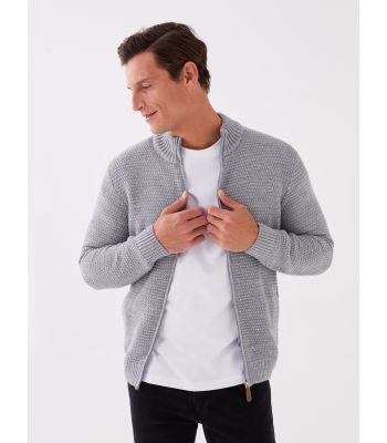 Standard Fit Turtle Neck Long Sleeve Men's Tricot Cardigan