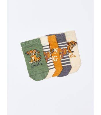 Lion King Patterned Baby Boy Booties Socks 5 Pack