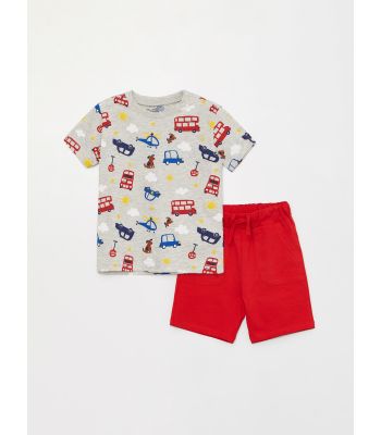 Crew Neck Short Sleeve Printed Baby Boy T-Shirt and Shorts 2-Piece Set