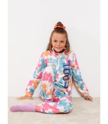 High Collar Printed Long Sleeve Girls Pajamas Set