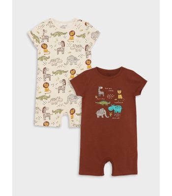 Crew Neck Short Sleeve Printed Baby Boy Rompers 2 Pack