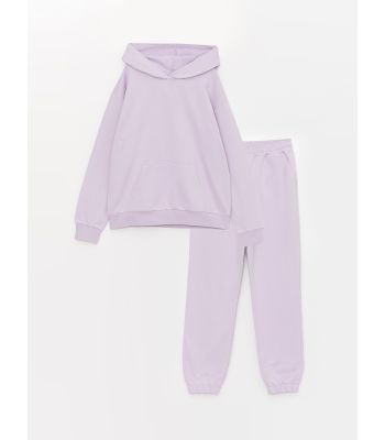 Basic Long Sleeve Girls' Hoodie and Sweatpants Set