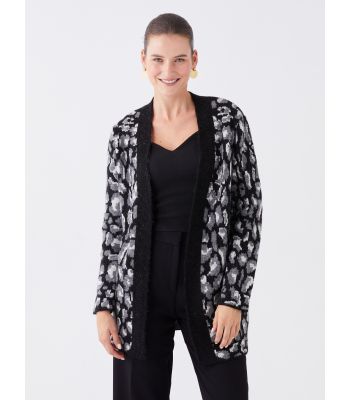 Shawl Collar Patterned Long Sleeve Oversize Women's Knitwear Cardigan