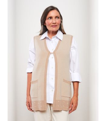 V Neck Patterned Women's Tricot Vest