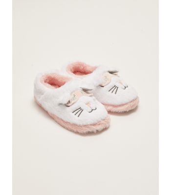 Embroidery Detailed Plush Girl's Slippers