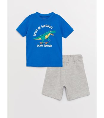 Crew Neck Short Sleeve Printed Baby Boy T-Shirt and Shorts 2-Piece Set