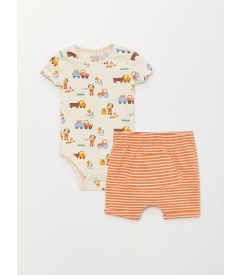 Crew Neck Printed Baby Boy Body and Shorts 2-Piece Set