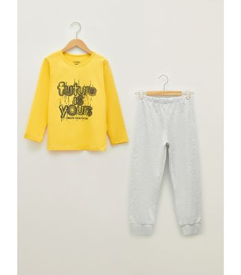 Crew Neck Printed Long Sleeve Boy Pajama Set