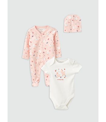 Crew Neck Printed Baby Girl 3-Piece Set