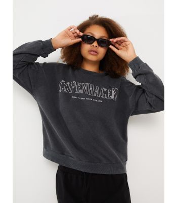 Crew Neck Printed Long Sleeve Women's Sweatshirt