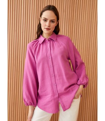 Plain Balloon Sleeve Oversize Muslin Women's Shirt