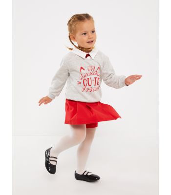 Shirt Collar Long Sleeve Baby Girl Set 3-Piece