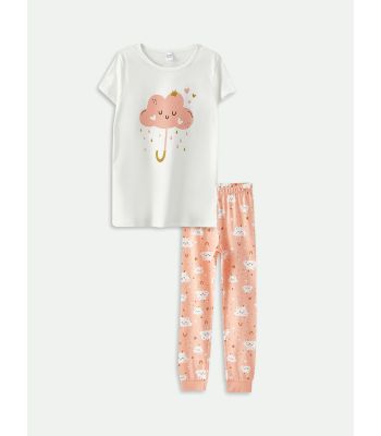 Crew Neck Printed Short Sleeve Girl Pajama Set