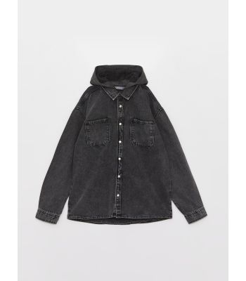 Hooded Basic Long Sleeve Boy Jean Shirt