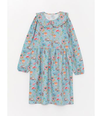 Bebe Collar Patterned Long Sleeve Girl Dress