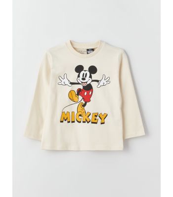 Crew Neck Long Sleeve Mickey Mouse Printed Baby Boy T-Shirt