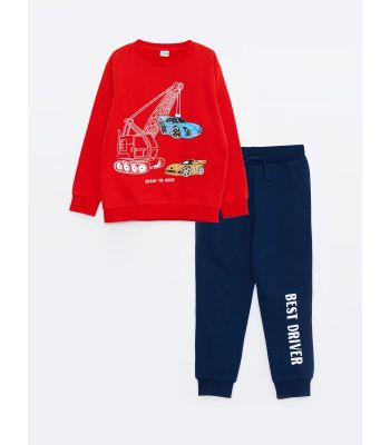 Crew Neck Printed Long Sleeve Boy Sweatshirt and Sweatpants