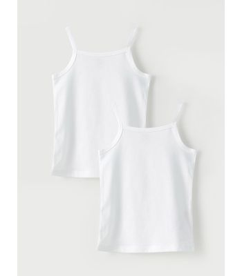 Square Neck Strappy Basic Cotton Baby Girl Singlet 2-Pack