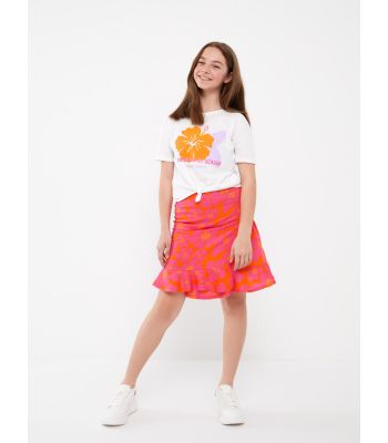 Crew Neck Printed Short Sleeve Girl's T-Shirt and Skirt