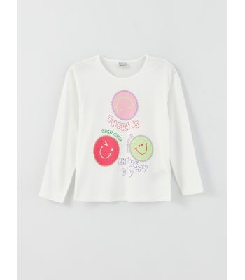 Crew Neck Printed Long Sleeve Girl T-shirt