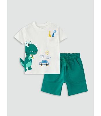 Crew Neck Short Sleeve Printed Baby Boy T-Shirt and Shorts 2-Piece Set