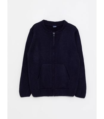 Bomber Collar Basic Long Sleeve Boy Zippered Knitwear Cardigan