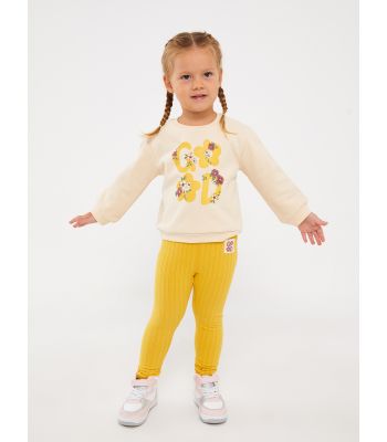 Crew Neck Long Sleeve Printed Baby Girl Sweatshirt and Tights 2-Pack Set