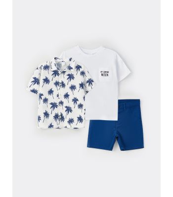 Printed Short Sleeve Baby Boy 3 Piece Set