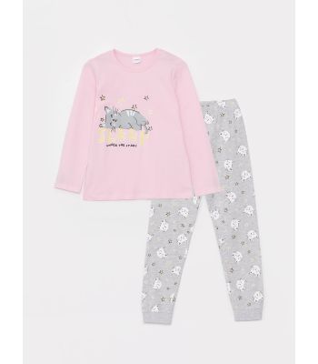 Crew Neck Printed Long Sleeve Girl Pajama Set