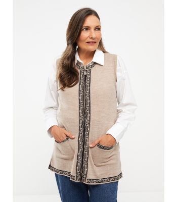 Crew Neck Patterned Women's Tricot Vest