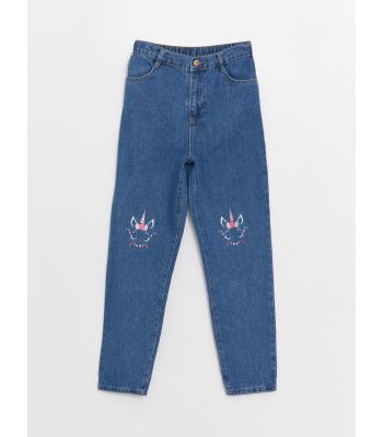 Mom Fit Embroidered Girl's Jeans