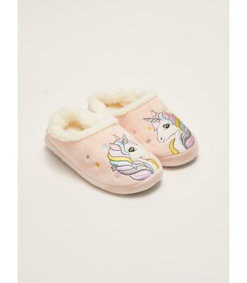 Embroidery Detailed Plush Girl's Slippers