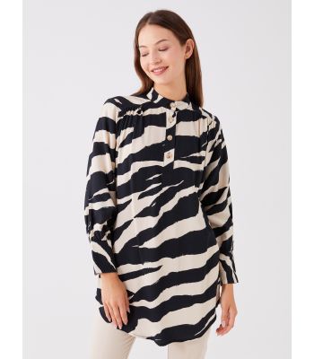 Shawl Collar Printed Long Sleeve Oversized Women's Tunic