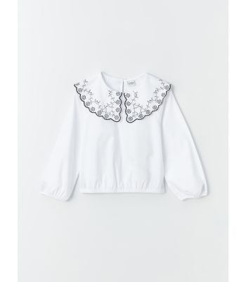 Stand-Up Collar Embroidered Long Sleeve Baby Girl Blouse