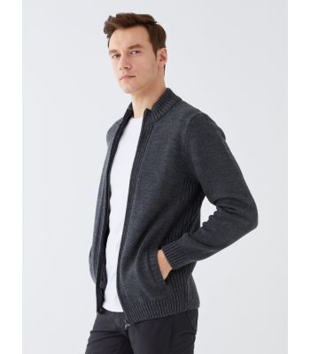 Standard Fit Turtle Neck Men's Tricot Cardigan