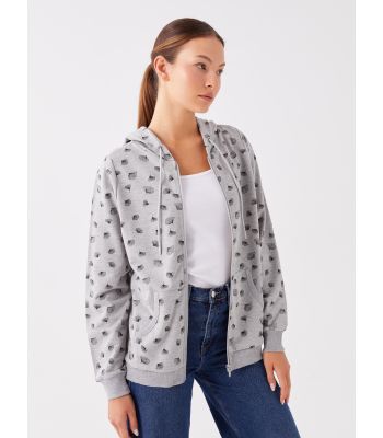 Hooded Polka Dot Long Sleeve Women's Sports Cardigan