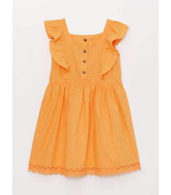 Square Neck Ruffle Detailed Basic Girl Dress