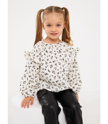 Crew Neck Long Sleeve Printed Baby Girl Shirt