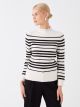 Crew Neck Striped Long Sleeve Women's Tricot Sweater