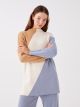 Half Turtleneck Color Block Long Sleeve Oversize Women's Knitwear Tunic