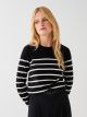 Crew Neck Striped Long Sleeve Women's Tricot Sweater