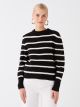 Crew Neck Striped Long Sleeve Women's Tricot Sweater