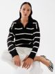 Polo Neck Striped Long-Sleeve Oversized Women's Knitwear Sweater