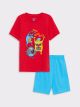 Crew Neck Printed Short Sleeve Boy's Short Pajamas Set