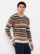 Crew Neck Long Sleeve Patterned Men's Tricot Sweater