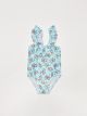 Flexible Fabric Crew Neck Printed Baby Girl Swimsuit